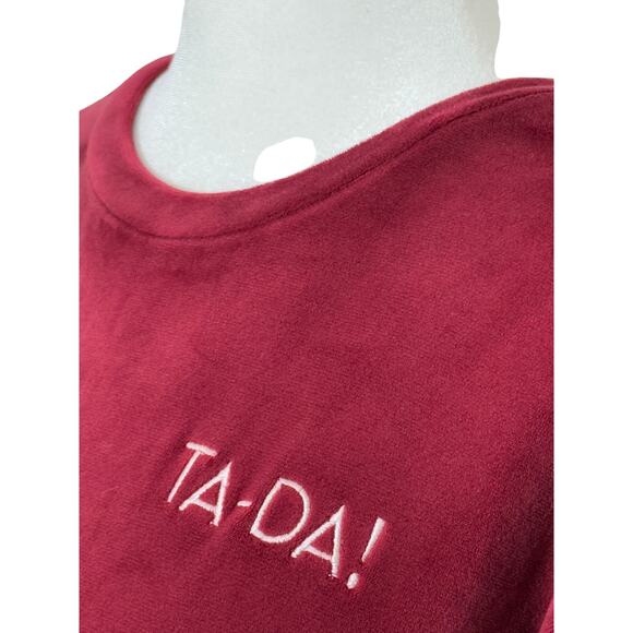 Sovereign Code LA Juniors Women Small Velour Wine TA-DA! Embroidered Top Retro - Picture 2 of 8